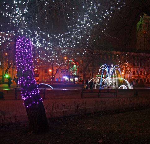 Новогодний Кольцовский сквер. Светящийся фонтан