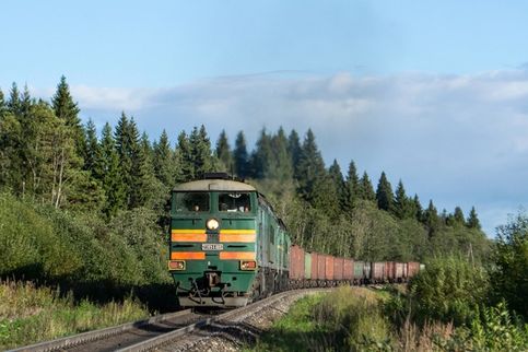 2ТЭ10УК-0085 и 2ТЭ10УК-0073 с грузовым поездом на перегоне Луза - Бумажный