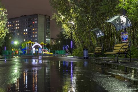 Пионерский парк дождливым вечером. Воркута. 13 сентября 2018г