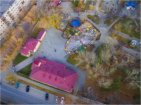 Шадринский городской сад (горсад), Позитивпарк, снято с квадрокоптера, 10. 2017