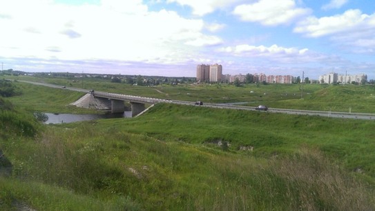 14 июня 2014, Ленинградская обл., Тосненский район, город Никольское. Вид на мост через реку Тосну