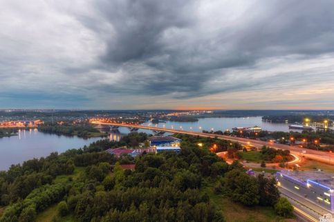 Вид на Клязьминское водохранилище и Хлебниковский мост Дмитровского шоссе