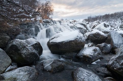 Нижний водопад на реке Средняя. Кольский полуостров. Ноябрь, 2012