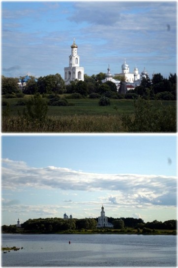 Крестовоздвиженский собор с разных берегов р. Волхов (Свято-Юрьев монастырь)
