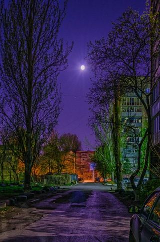 Городской двор в лунную ночь