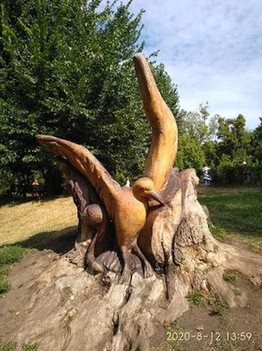 Вот такая интересная деревянная скульптура вырезана из старого пня в Струковском саду