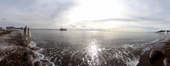 Панорама залива и газовый танкер
