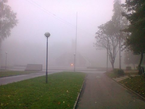 Дорога до озера в тумане