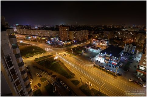 Ул. Чистопольская, 12. Ночная панорама с 18 этажа. F10mm Nikkor