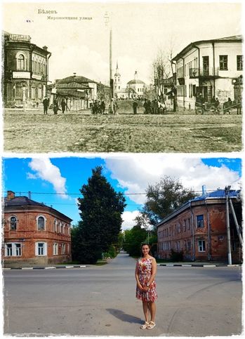 Конец XIX-начало XX века и XXI век для сравнения. Мироносицкая улица (ныне Первомайская). Место одно и то же